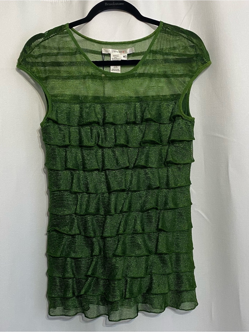 Vintage Studio M Women’s Green Size Medium Sheer Top/Tiered Ruffles Blouse Y2K